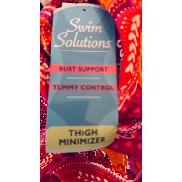 2/$35 NWT Swim Solutions 22W Tummy Control Bow-Front Swim Dress Bust Support - Picture 9 of 16